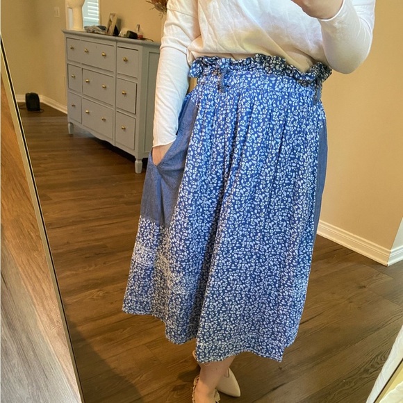 Ulla Johnson / blue floral paper bag elastic waist midi skirt small S - Picture 1 of 6